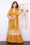 Buy_Vasavi Shah_Yellow Bamberg Silk Embroidered Aari Work Round Kurta Sharara Set  _at_Aza_Fashions