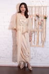 Shop_Vasavi Shah_White Silk Slub Embroidered Zardozi Work Round Cape And Jumpsuit Set  _at_Aza_Fashions