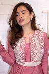 Vasavi Shah_Pink Russian Silk Embroidered Pearl Pre Draped Anarkali Jacket Set  _Online_at_Aza_Fashions