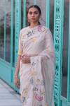 Vaayu_White Metallic Tissue Saree With Applique Blouse_Online_at_Aza_Fashions