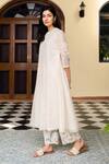 Buy_Vaayu_White Muslin Cotton Applique Floral Motifs Crew Kurta With Pant Set  _Online_at_Aza_Fashions