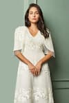 Shop_Shivani Awasty_White Net V Neck Embroidered A-line Gown For Women_at_Aza_Fashions