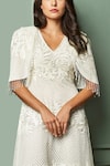Shivani Awasty_White Net V Neck Embroidered A-line Gown For Women_Online_at_Aza_Fashions