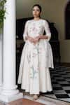 Buy_Vaayu_White Muslin Cotton Floral Motifs Crew Applique Anarkali With Printed Dupatta _at_Aza_Fashions