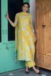 Buy_Vaayu_Yellow Cotton Chanderi Round Embroidered Kurta Set _at_Aza_Fashions
