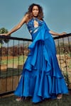 Buy_Babita Malkani_Blue Organza Round Ruffle Saree Gown_Online_at_Aza_Fashions