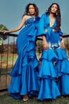 Babita Malkani_Blue Organza Round Ruffle Saree Gown_at_Aza_Fashions