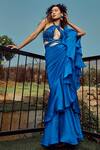 Babita Malkani_Blue Organza Round Ruffle Saree Gown_Online_at_Aza_Fashions