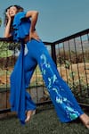 Shop_Babita Malkani_Blue Italian Crepe V Neck Draped Crop Top And Pant Set _at_Aza_Fashions