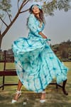 Shop_Babita Malkani_Blue Silk V Neck Tie Dye Maxi Dress _at_Aza_Fashions
