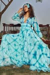Buy_Babita Malkani_Blue Silk V Neck Tie Dye Maxi Dress _Online_at_Aza_Fashions
