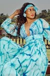 Babita Malkani_Blue Silk V Neck Tie Dye Maxi Dress _at_Aza_Fashions