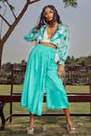 Buy_Babita Malkani_Blue Banana Crepe Jacket Lapel Organza Tie Dye And Pant Set _at_Aza_Fashions