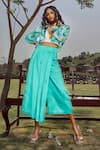 Shop_Babita Malkani_Blue Banana Crepe Jacket Lapel Organza Tie Dye And Pant Set _at_Aza_Fashions