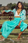 Babita Malkani_Blue Banana Crepe Jacket Lapel Organza Tie Dye And Pant Set _Online_at_Aza_Fashions