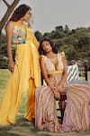 Babita Malkani_Yellow Net, Flat Chiffon, Italian Crepe Round Draped Embellished Jumpsuit _at_Aza_Fashions