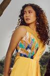 Buy_Babita Malkani_Yellow Net, Flat Chiffon, Italian Crepe Round Draped Embellished Jumpsuit _Online_at_Aza_Fashions