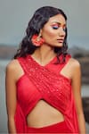 Buy_Babita Malkani_Red Flat Chiffon Halter Draped Crop Top And Pant Set _Online_at_Aza_Fashions