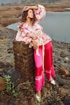 Shop_Babita Malkani_Pink Organza Lapel Tie Dye Jacket And Pant Set _at_Aza_Fashions