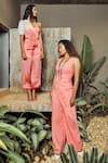 Shop_Babita Malkani_Peach Italian Crepe V Neck Draped Jumpsuit _Online_at_Aza_Fashions