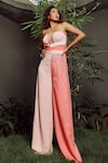 Buy_Babita Malkani_Peach Italian Crepe Colorblock Bandeau Jumpsuit _at_Aza_Fashions