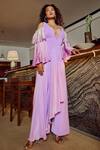 Buy_Babita Malkani_Purple Organza, Net, , Italian V Neck Cold Shoulder Draped Jumpsuit_at_Aza_Fashions