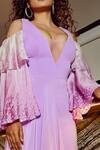 Shop_Babita Malkani_Purple Organza, Net, , Italian V Neck Cold Shoulder Draped Jumpsuit_Online_at_Aza_Fashions
