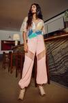 Babita Malkani_Peach Net, Banana , Italian Round Sheer Top And Pant Set _Online_at_Aza_Fashions