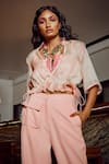 Shop_Babita Malkani_Peach Italian Crepe Stand Collar Tie Dye Top And Pant Set _at_Aza_Fashions