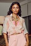 Buy_Babita Malkani_Peach Italian Crepe Stand Collar Tie Dye Top And Pant Set _Online_at_Aza_Fashions