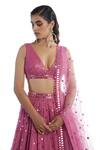 Shop_Vvani by Vani Vats_Pink Georgette V Neck Embellished Tiered Bridal Lehenga Set _Online_at_Aza_Fashions