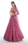 Buy_Vvani by Vani Vats_Pink Georgette V Neck Embellished Tiered Bridal Lehenga Set _Online_at_Aza_Fashions