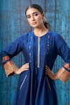 Label Niti Bothra_Blue Silk Round Kurta And Applique Hem Palazzo Set _Online_at_Aza_Fashions