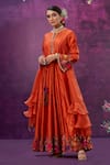 Label Niti Bothra_Orange Kora Silk Mughal Round Applique Anarkali With Dupatta _at_Aza_Fashions