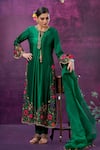 Label Niti Bothra_Green Kora Silk Applique Mughal Round Kurta Pant Set _Online_at_Aza_Fashions