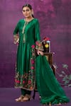 Shop_Label Niti Bothra_Green Kora Silk Applique Mughal Round Kurta Pant Set _Online_at_Aza_Fashions