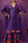 Label Niti Bothra_Purple Kora Silk Applique Mughal Round Kurta Sharara Set _Online_at_Aza_Fashions