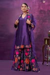 Buy_Label Niti Bothra_Purple Kora Silk Applique Mughal Round Kurta Sharara Set _Online_at_Aza_Fashions