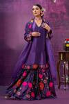 Shop_Label Niti Bothra_Purple Kora Silk Applique Mughal Round Kurta Sharara Set _Online_at_Aza_Fashions