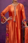 Label Niti Bothra_Orange Kora Silk Applique Mughal Round Floral Kurta Pant Set _Online_at_Aza_Fashions