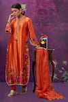 Buy_Label Niti Bothra_Orange Kora Silk Applique Mughal Round Floral Kurta Pant Set _Online_at_Aza_Fashions