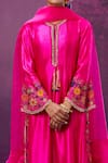 Label Niti Bothra_Pink Kora Silk Applique Mughal Round Kurta Pant Set _Online_at_Aza_Fashions