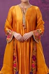 Buy_Label Niti Bothra_Yellow Kora Silk Applique Mughal Round Floral Kurta Pant Set _Online_at_Aza_Fashions