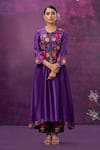 Label Niti Bothra_Purple Kora Silk Applique Mughal Round Kurta And Palazzo Set _Online_at_Aza_Fashions