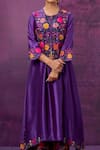 Buy_Label Niti Bothra_Purple Kora Silk Applique Mughal Round Kurta And Palazzo Set _Online_at_Aza_Fashions