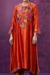 Label Niti Bothra_Orange Kora Silk Applique Mughal Round Floral Kurta And Palazzo Set _Online_at_Aza_Fashions