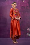 Buy_Label Niti Bothra_Orange Kora Silk Applique Mughal Round Floral Kurta And Palazzo Set _Online_at_Aza_Fashions