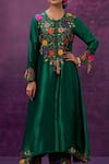 Label Niti Bothra_Green Kora Silk Applique Mughal Round Kurta And Palazzo Set _Online_at_Aza_Fashions