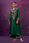 Buy_Label Niti Bothra_Green Kora Silk Applique Mughal Round Kurta And Palazzo Set _Online_at_Aza_Fashions