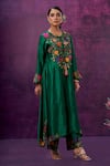 Shop_Label Niti Bothra_Green Kora Silk Applique Mughal Round Kurta And Palazzo Set _Online_at_Aza_Fashions